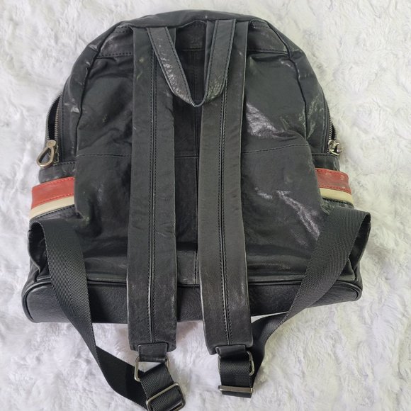 ARMANI JEANS Black Leather Backpack With Red White Stripe on The Side Pocket - Picture 8 of 15